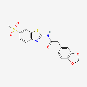 molecular formula C17H14N2O5S2 B2481064 2-(苯并[d][1,3]二氧杂环-5-基)-N-(6-(甲磺基)苯并[d]噻唑-2-基)乙酰胺 CAS No. 921922-95-4