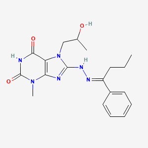 molecular formula C19H24N6O3 B2481069 (E)-7-(2-羟基丙基)-3-甲基-8-(2-(1-苯基丁基亚甲基)肼基)-1H-嘌呤-2,6(3H,7H)-二酮 CAS No. 887199-82-8