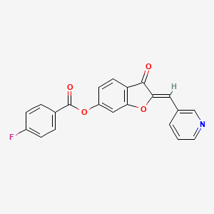 molecular formula C21H12FNO4 B2481076 (Z)-3-oxo-2-(pyridin-3-ylmethylene)-2,3-dihydrobenzofuran-6-yl 4-fluorobenzoate CAS No. 622802-00-0