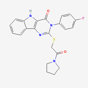 molecular formula C22H19FN4O2S B2481099 3-(4-fluorophenyl)-2-(2-oxo-2-pyrrolidin-1-ylethyl)sulfanyl-5H-pyrimido[5,4-b]indol-4-one CAS No. 536710-63-1