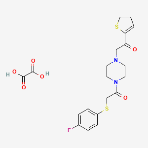molecular formula C20H21FN2O6S2 B2481107 2-((4-Fluorophenyl)thio)-1-(4-(2-oxo-2-(thiophen-2-yl)ethyl)piperazin-1-yl)ethanone oxalate CAS No. 1351643-85-0