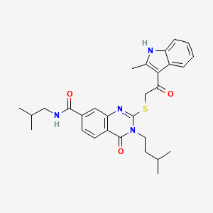 molecular formula C29H34N4O3S B2481108 N-isobutyl-3-isopentyl-2-((2-(2-methyl-1H-indol-3-yl)-2-oxoethyl)thio)-4-oxo-3,4-dihydroquinazoline-7-carboxamide CAS No. 1113136-25-6
