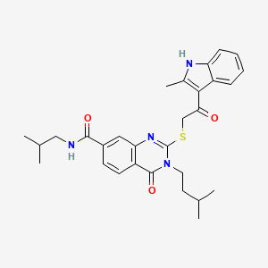 molecular formula C29H34N4O3S B2481108 N-异丁基-3-异戊基-2-((2-(2-甲基-1H-吲哚-3-基)-2-氧代乙基)硫代)-4-氧代-3,4-二氢喹唑啉-7-基甲酰胺 CAS No. 1113136-25-6