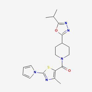 molecular formula C19H23N5O2S B2481121 (4-(5-isopropyl-1,3,4-oxadiazol-2-yl)piperidin-1-yl)(4-methyl-2-(1H-pyrrol-1-yl)thiazol-5-yl)methanone CAS No. 1421443-49-3