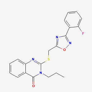 molecular formula C20H17FN4O2S B2481136 2-(((3-(2-fluorophenyl)-1,2,4-oxadiazol-5-yl)methyl)thio)-3-propylquinazolin-4(3H)-one CAS No. 2191402-68-1