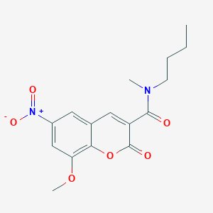 molecular formula C16H18N2O6 B2481141 N-丁基-8-甲氧基-N-甲基-6-硝基-2-氧基色素-3-甲酰胺 CAS No. 868214-89-5