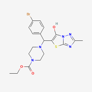 molecular formula C19H22BrN5O3S B2481149 乙酸4-((4-溴苯基)(6-羟基-2-甲基噻唑[3,2-b][1,2,4]三唑-5-基)甲基)哌嗪-1-羧酸乙酯 CAS No. 851809-73-9