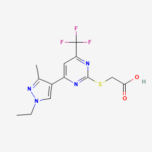 molecular formula C13H13F3N4O2S B2481150 2-((4-(1-乙基-3-甲基-1H-吡唑-4-基)-6-(三氟甲基)嘧啶-2-基)硫)乙酸 CAS No. 1001560-16-2