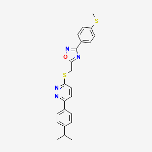molecular formula C23H22N4OS2 B2481159 3-(4-Isopropylphenyl)-6-[({3-[4-(methylthio)phenyl]-1,2,4-oxadiazol-5-yl}methyl)thio]pyridazine CAS No. 1115285-94-3