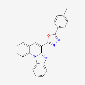 molecular formula C24H16N4O B2481166 9-[5-(4-Methylphenyl)-1,3,4-oxadiazol-2-yl]-1,11-diazatetracyclo[8.7.0.0^{2,7}.0^{12,17}]heptadeca-2,4,6,8,10,12(17),13,15-octaene CAS No. 2319924-04-2