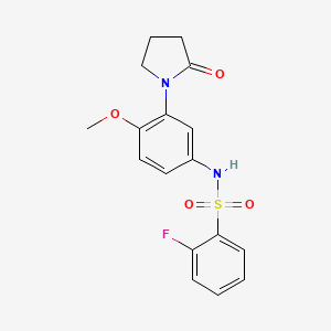 molecular formula C17H17FN2O4S B2481172 2-フルオロ-N-(4-メトキシ-3-(2-オキソピロリジン-1-イル)フェニル)ベンゼンスルホンアミド CAS No. 941978-11-6