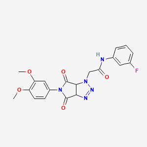 molecular formula C20H18FN5O5 B2481174 2-(5-(3,4-dimethoxyphenyl)-4,6-dioxo-4,5,6,6a-tetrahydropyrrolo[3,4-d][1,2,3]triazol-1(3aH)-yl)-N-(3-fluorophenyl)acetamide CAS No. 1052610-49-7