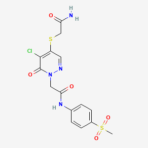 molecular formula C15H15ClN4O5S2 B2481182 2-(4-((2-氨基-2-氧代乙基)硫)-5-氯-6-氧代吡啶-1(6H)-基)-N-(4-(甲磺基)苯基)乙酰胺 CAS No. 1251684-05-5