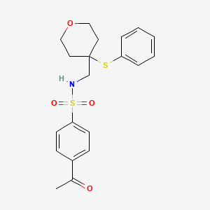 molecular formula C20H23NO4S2 B2481201 4-acetyl-N-((4-(phenylthio)tetrahydro-2H-pyran-4-yl)methyl)benzenesulfonamide CAS No. 1797955-84-0