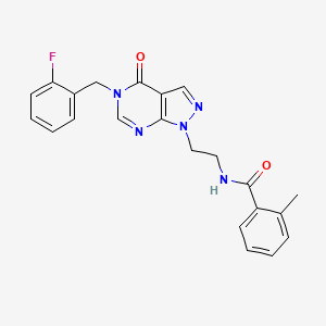 molecular formula C22H20FN5O2 B2481230 N-(2-(5-(2-氟苄基)-4-氧代-4,5-二氢-1H-吡唑并[3,4-d]嘧啶-1-基)乙基)-2-甲基苯甲酰胺 CAS No. 921889-89-6