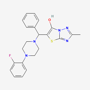 molecular formula C22H22FN5OS B2481251 5-((4-(2-Fluorophenyl)piperazin-1-yl)(phenyl)methyl)-2-methylthiazolo[3,2-b][1,2,4]triazol-6-ol CAS No. 851809-10-4