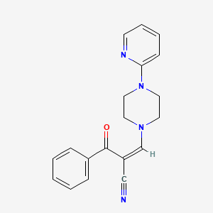 molecular formula C19H18N4O B2481289 2-(苯甲酰)-3-(4-(2-吡啶基)哌嗪基)丙-2-烯腈 CAS No. 1024776-30-4