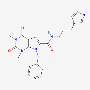 molecular formula C22H24N6O3 B2481294 7-benzyl-N-[3-(1H-imidazol-1-yl)propyl]-1,3-dimethyl-2,4-dioxo-2,3,4,7-tetrahydro-1H-pyrrolo[2,3-d]pyrimidine-6-carboxamide CAS No. 1021216-58-9