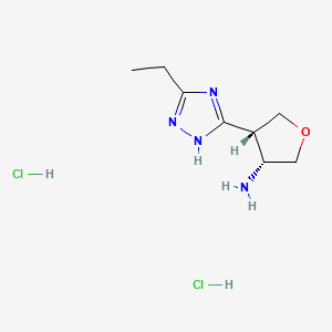 molecular formula C8H16Cl2N4O B2481310 (3R,4R)-4-(5-Ethyl-1H-1,2,4-triazol-3-yl)oxolan-3-amine;dihydrochloride CAS No. 2377004-26-5