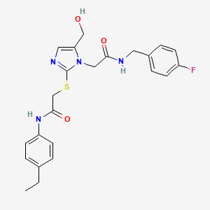molecular formula C23H25FN4O3S B2481317 2-[2-({2-[(4-ethylphenyl)amino]-2-oxoethyl}thio)-5-(hydroxymethyl)-1H-imidazol-1-yl]-N-(4-fluorobenzyl)acetamide CAS No. 921801-94-7