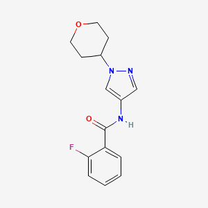 molecular formula C15H16FN3O2 B2481335 2-fluoro-N-(1-(tetrahydro-2H-pyran-4-yl)-1H-pyrazol-4-yl)benzamide CAS No. 1448052-73-0