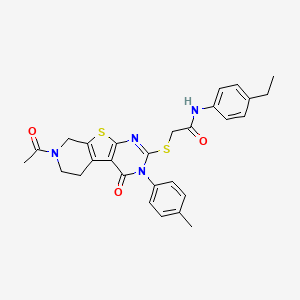 2-((7-acetyl-4-oxo-3-(p-tolyl)-3,4,5,6,7,8-hexahydropyrido[4',3':4,5]thieno[2,3-d]pyrimidin-2-yl)thio)-N-(4-ethylphenyl)acetamide