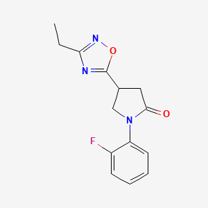 molecular formula C14H14FN3O2 B2481342 4-(3-Ethyl-1,2,4-oxadiazol-5-yl)-1-(2-fluorophenyl)-2-pyrrolidinone CAS No. 1172857-11-2