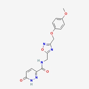molecular formula C16H15N5O5 B2481348 N-((3-((4-methoxyphenoxy)methyl)-1,2,4-oxadiazol-5-yl)methyl)-6-oxo-1,6-dihydropyridazine-3-carboxamide CAS No. 1226436-83-4