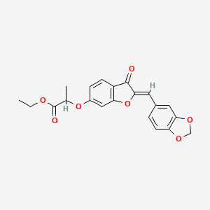 molecular formula C21H18O7 B2481352 (Z)-ethyl 2-((2-(benzo[d][1,3]dioxol-5-ylmethylene)-3-oxo-2,3-dihydrobenzofuran-6-yl)oxy)propanoate CAS No. 929456-15-5