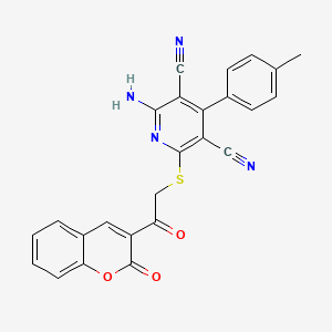 molecular formula C25H16N4O3S B2481371 2-amino-6-((2-oxo-2-(2-oxo-2H-chromen-3-yl)ethyl)thio)-4-(p-tolyl)pyridine-3,5-dicarbonitrile CAS No. 476318-85-1