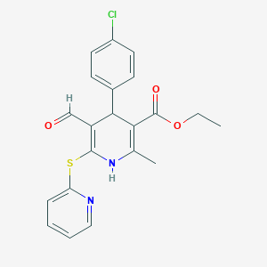 Ethyl 4-(4-chlorophenyl)-5-formyl-2-methyl-6-(2-pyridinylsulfanyl)-1,4-dihydro-3-pyridinecarboxylate