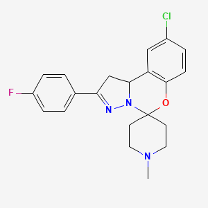 molecular formula C21H21ClFN3O B2481377 9'-Chloro-2'-(4-fluorophenyl)-1-methyl-1',10b'-dihydrospiro[piperidine-4,5'-pyrazolo[1,5-c][1,3]benzoxazine] CAS No. 786674-07-5