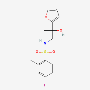 molecular formula C14H16FNO4S B2481402 4-fluoro-N-(2-(furan-2-yl)-2-hydroxypropyl)-2-methylbenzenesulfonamide CAS No. 1396883-19-4