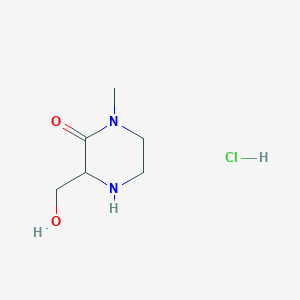 molecular formula C6H13ClN2O2 B2481412 3-(羟甲基)-1-甲基哌嗪-2-酮盐酸盐 CAS No. 2228120-35-0