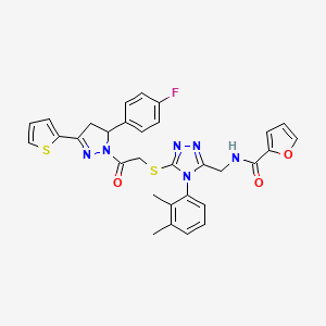 N-{[4-(2,3-dimethylphenyl)-5-({2-[5-(4-fluorophenyl)-3-(thiophen-2-yl)-4,5-dihydro-1H-pyrazol-1-yl]-2-oxoethyl}sulfanyl)-4H-1,2,4-triazol-3-yl]methyl}furan-2-carboxamide