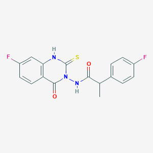 molecular formula C17H13F2N3O2S B2481422 N-(7-Fluoro-4-oxo-2-sulfanylidene-1H-quinazolin-3-yl)-2-(4-fluorophenyl)propanamide CAS No. 2172215-08-4