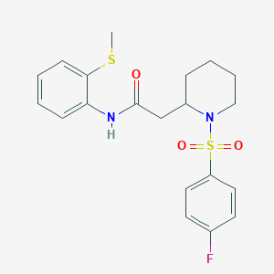 molecular formula C20H23FN2O3S2 B2481427 2-(1-((4-fluorophenyl)sulfonyl)piperidin-2-yl)-N-(2-(methylthio)phenyl)acetamide CAS No. 1021118-80-8