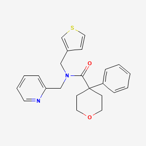 molecular formula C23H24N2O2S B2481429 4-phenyl-N-(pyridin-2-ylmethyl)-N-(thiophen-3-ylmethyl)tetrahydro-2H-pyran-4-carboxamide CAS No. 1235080-92-8