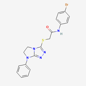 molecular formula C18H16BrN5OS B2481430 N-(4-bromophenyl)-2-((7-phenyl-6,7-dihydro-5H-imidazo[2,1-c][1,2,4]triazol-3-yl)thio)acetamide CAS No. 923688-33-9