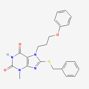 molecular formula C22H22N4O3S B2481434 8-(苄硫基)-3-甲基-7-(3-苯氧基丙基)-1H-嘧啶-2,6(3H,7H)-二酮 CAS No. 1105245-46-2