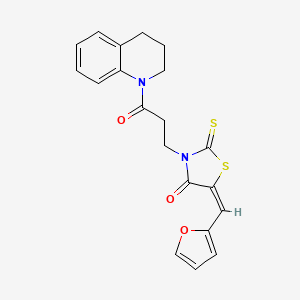 molecular formula C20H18N2O3S2 B2481445 (E)-3-(3-(3,4-dihydroquinolin-1(2H)-yl)-3-oxopropyl)-5-(furan-2-ylmethylene)-2-thioxothiazolidin-4-one CAS No. 682783-79-5