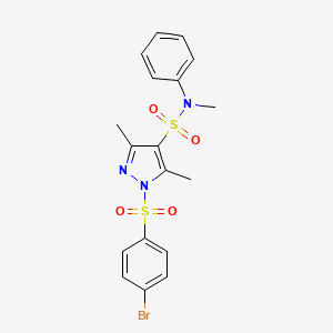 molecular formula C18H18BrN3O4S2 B2481460 1-(4-bromobenzenesulfonyl)-N,3,5-trimethyl-N-phenyl-1H-pyrazole-4-sulfonamide CAS No. 956271-18-4