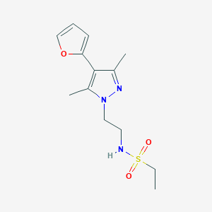 molecular formula C13H19N3O3S B2481461 N-(2-(4-(呋喃-2-基)-3,5-二甲基-1H-吡唑-1-基)乙基)乙烷磺酰胺 CAS No. 2034375-04-5