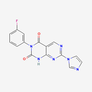 molecular formula C15H9FN6O2 B2481470 3-(3-fluorophenyl)-7-(1H-imidazol-1-yl)pyrimido[4,5-d]pyrimidine-2,4(1H,3H)-dione CAS No. 1255781-96-4