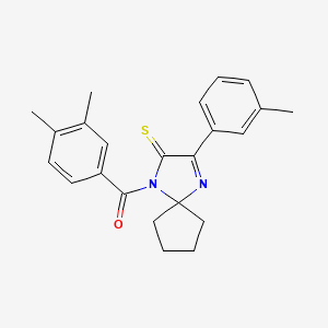 molecular formula C23H24N2OS B2481477 1-(3,4-Dimethylbenzoyl)-3-(3-methylphenyl)-1,4-diazaspiro[4.4]non-3-ene-2-thione CAS No. 1223967-16-5