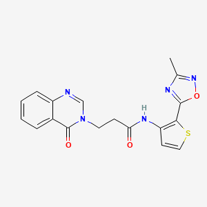 molecular formula C18H15N5O3S B2481483 N-(2-(3-甲基-1,2,4-噁二唑-5-基)噻吩-3-基)-3-(4-醛基喹唑啉-3(4H)-基)丙酰胺 CAS No. 1797267-41-4