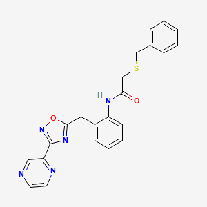 molecular formula C22H19N5O2S B2481493 2-(benzylthio)-N-(2-((3-(pyrazin-2-yl)-1,2,4-oxadiazol-5-yl)methyl)phenyl)acetamide CAS No. 2034576-45-7