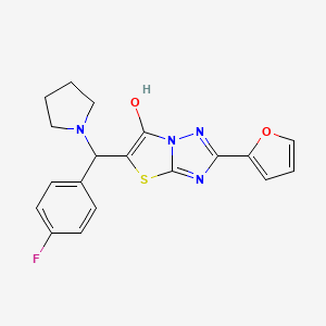 molecular formula C19H17FN4O2S B2481501 5-((4-Fluorophenyl)(pyrrolidin-1-yl)methyl)-2-(furan-2-yl)thiazolo[3,2-b][1,2,4]triazol-6-ol CAS No. 887221-95-6