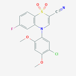 molecular formula C17H12ClFN2O4S B2481504 4-(5-chloro-2,4-dimethoxyphenyl)-6-fluoro-4H-1,4-benzothiazine-2-carbonitrile 1,1-dioxide CAS No. 1226432-61-6