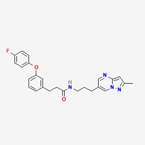 molecular formula C25H25FN4O2 B2481509 3-(3-(4-フルオロフェノキシ)フェニル)-N-(3-(2-メチルピラゾロ[1,5-a]ピリミジン-6-イル)プロピル)プロパンアミド CAS No. 1798032-61-7